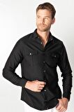 Tudors Slim Fit Dar Kesim Uzun Kol Erkek Kot Gömlek