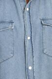 Tudors Slim Fit Çift Cep Kapaklı Parça Dikişli Denim Erkek Mavi Gömlek