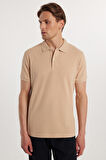 Erkek Slim Fit Dar Kesim %100 Pamuk Düz Pike Taş Renk Polo Yaka Tişört