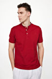 Erkek Slim Fit Dar Kesim %100 Pamuk Düz Pike Bordo Hakim Yaka Tişört