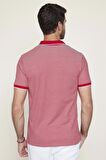 Erkek Slim Fit Fermuarlı Polo Yaka Pike Pamuklu Kırmızı Tişört