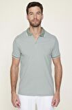 Erkek Slim Fit Fermuarlı Polo Yaka Pike Pamuklu Mint Tişört