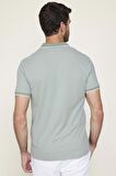 Erkek Slim Fit Fermuarlı Polo Yaka Pike Pamuklu Mint Tişört
