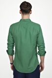 Tudors Slim Fit Uzun Kol Biyeli Yaka Düğmeli Keten Erkek Yeşil Gömlek