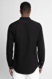 Slim Fit Uzun Kol Biyeli Yaka Düğmeli Keten Erkek Gömlek - TUDORS