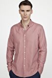 Tudors Slim Fit Uzun Kol Biyeli Yaka Düğmeli Keten Erkek Pudra Gömlek