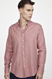 Tudors Slim Fit Uzun Kol Biyeli Yaka Düğmeli Keten Erkek Pudra Gömlek