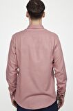 Tudors Slim Fit Uzun Kol Biyeli Yaka Düğmeli Keten Erkek Pudra Gömlek