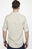 Tudors Slim Fit Uzun Kol Çift Cep Pamuk Keten Spor Yaka Erkek Gömlek