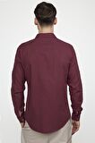Tudors Slim Fit Uzun Kol Çift Cep Pamuk Keten Spor Yaka Erkek Bordo Gömlek