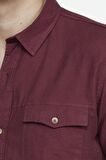 Tudors Slim Fit Uzun Kol Çift Cep Pamuk Keten Spor Yaka Erkek Bordo Gömlek