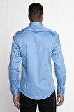 Tudors Slim Fit Koton Saten Premium Seri Erkek Mavi Gömlek