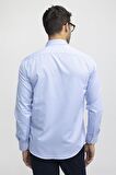 Tudors Klasik Fit Uzun Kol Kravtalık Armürlü Erkek Mavi Gömlek