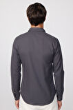 Erkek Slim Fit Dar Kesim %100 Pamuk Keten Doku Çift Cep Spor Yaka Füme Gömlek