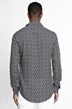 Slim Fit Dar Kesim Uzun Kol Baskılı Desen Viskon Tensel Spor Erkek Gömlek - TUDORS