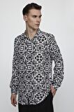 Tudors Slim Fit Dar Kesim Uzun Kol Baskılı Desen Viskon Spor Erkek Çok Renkli Gömlek