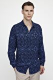Tudors Slim Fit Dar Kesim Uzun Kol Baskılı Desen Viskon Spor Erkek Çok Renkli Gömlek