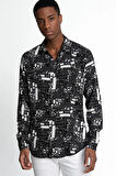 Slim Fit Uzun Kollu Dar Kesim Baskılı Desen Viskon Spor Erkek Gömlek