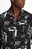 Slim Fit Uzun Kollu Dar Kesim Baskılı Desen Viskon Spor Erkek Gömlek