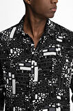 Slim Fit Uzun Kollu Dar Kesim Baskılı Desen Viskon Spor Erkek Gömlek