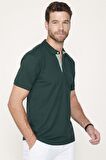 Erkek Polo Yaka Slim Fit Düz Pamuk Pike Yeşil Tişört
