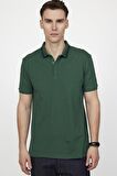 Tudors Erkek Spor Polo Yaka Slim Fit Pamuk Gizli Düğme Yeşil Tişört