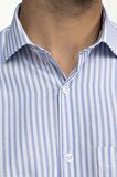 Tudors Klasik Fit Rahat Kalıp  İnce Çizgili Pamuklu Kravatlık Yaka Erkek  Gömlek