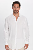 Slim Fit Uzun Kollu Dar Kesim Dökümlü Viskon Şık Erkek Beyaz Gömlek