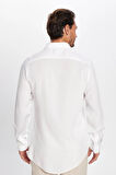 Slim Fit Uzun Kollu Dar Kesim Dökümlü Viskon Şık Erkek Beyaz Gömlek