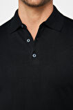 Erkek Slim Fit Dar Kesim Pamuklu Örme Triko Siyah Polo Yaka Tişört