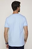 Erkek Bisiklet Yaka Slim Fit Pamuk Pike Mavi Tişört
