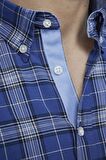 Tudors Slim Fit Uzun Kol Düğmeli Yaka Pamuklu Ekose Spor Erkek Sax Mavi Gömlek