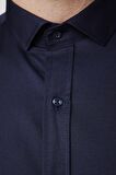 Slim Fit Likralı Düz Pamuk Saten Lacivert Erkek Gömlek