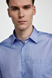 Erkek Regular Fit Klasik Kesim %100 Pamuk Saten Tek Cepli Mavi Gömlek