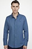 Tudors Slim Fit Pamuklu Kolay Ütü Düz Erkek Petrol Gömlek