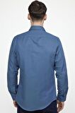 Tudors Slim Fit Pamuklu Kolay Ütü Düz Erkek Petrol Gömlek