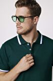 Erkek Polo Yaka Slim Fit Yaka Ve Kol Şeritli Yeşil Pike Tişört