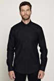 Modern Fit %100 Pamuk Armürlü Premium Erkek Siyah Gömlek