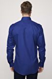 Modern Fit %100 Pamuk Armürlü Premium Lacivert Erkek Gömlek