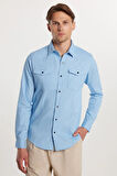 Slim Fit Uzun Kollu Gündelik Denim Kot Erkek Mavi Gömlek