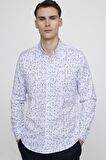 Tudors Slim Fit Uzun Kol Baskılı Yaka Biyeli Beyaz Gömlek