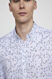 Tudors Slim Fit Uzun Kol Baskılı Yaka Biyeli Beyaz Gömlek