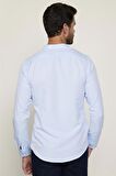 Slim Fit Hakim Yaka Pamuklu Kolay Ütü Erkek Mavi Gömlek