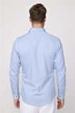 Slim Fit Uzun Kol Kot Çift Cep Çıtçıtlı Denim Mavi Erkek Gömlek