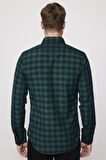 Slim Fit Kareli Pamuklu Kolay Ütü Yeşil Erkek Gömlek