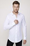 Slim Fit Uzun Kol Apoletli Keten Düz Beyaz  Erkek Gömlek