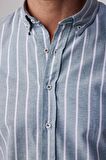 Slim Fit Uzun Kol Çizgili Yaka Düğmeli Erkek Gömlek