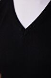 Slim Fit Dar Kesim V Yaka Kendinden Desenli Siyah Erkek Süveter