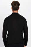 Erkek Slim Fit Dar Kesim Yumuşak Dokulu Tüylenmeyen Siyah Yarım Balıkçı Yaka Triko Kazak