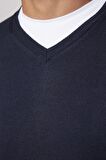 Slim Fit Dar Kesim V Yaka Tüylenmeyen Yumuşak Doku Lacivert Erkek Kazak